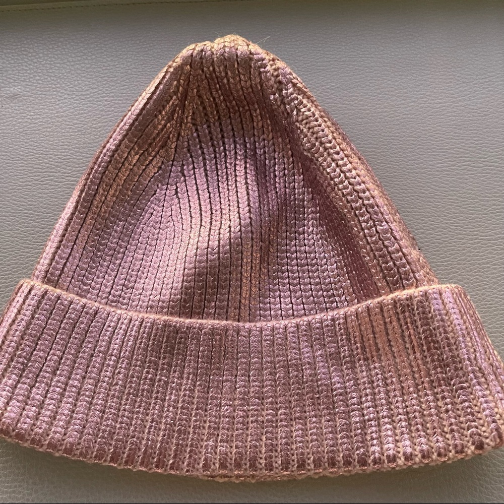 Zara winter beanie hat in metallic pink